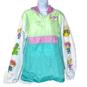 Nickelodeon Rugrats Jacket Womens Size Small Green White Windbreaker Hoodie